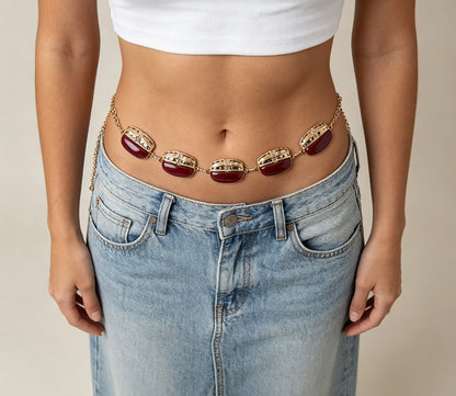 Women’s Red Enamel Waist Chain Gold Tone Belt