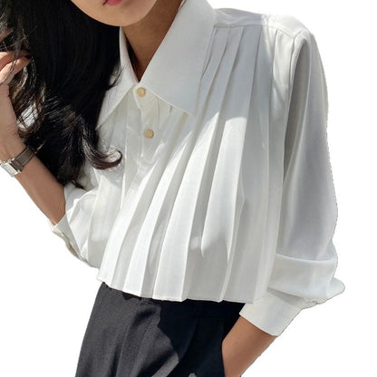 Pleated Design Solid Button Front Shirt