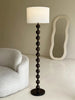 French Medieval Wabi-sabi Wooden Floor Lamp with Cloth Shade