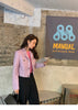 Women Cropped Pink Leather Jacket With Metal Lock