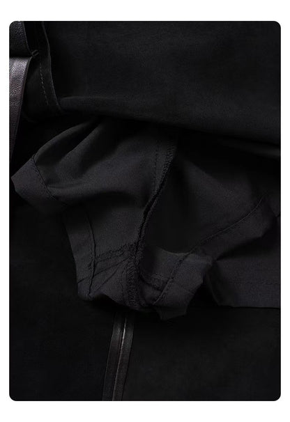 High Waist Leather Midi Skirt Black Swing A-Line Skirt