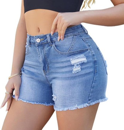 Women's Denim Shorts With Ripped Detail