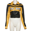 Yellow and Black Faux Leather Biker Jacket Women