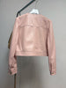 Women Cropped Leather Jacket Round Neck with Gold Buttons