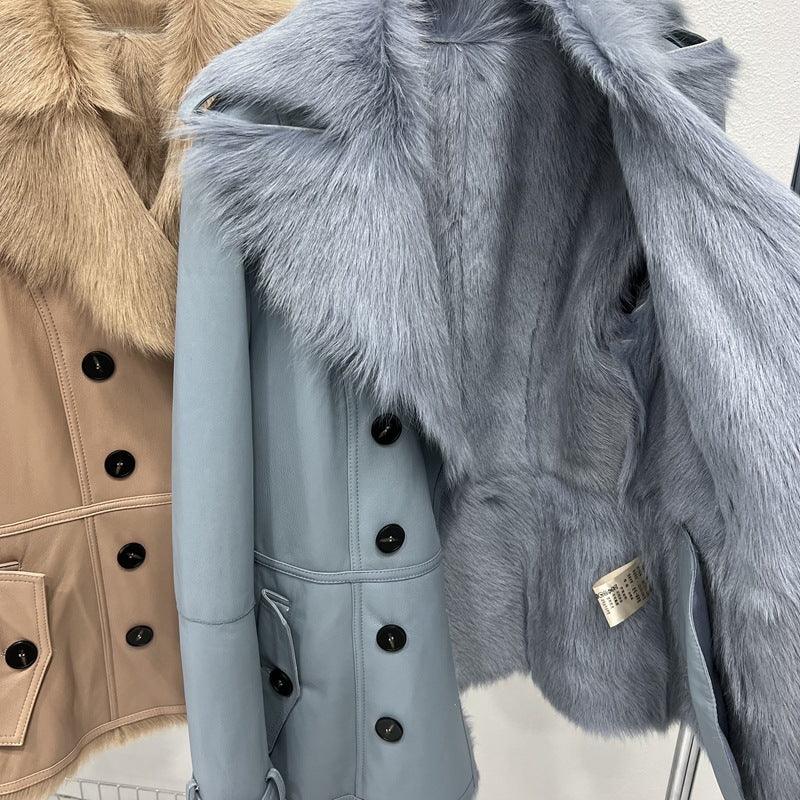 Women’s Short Shearling Leather Bomber Jacket