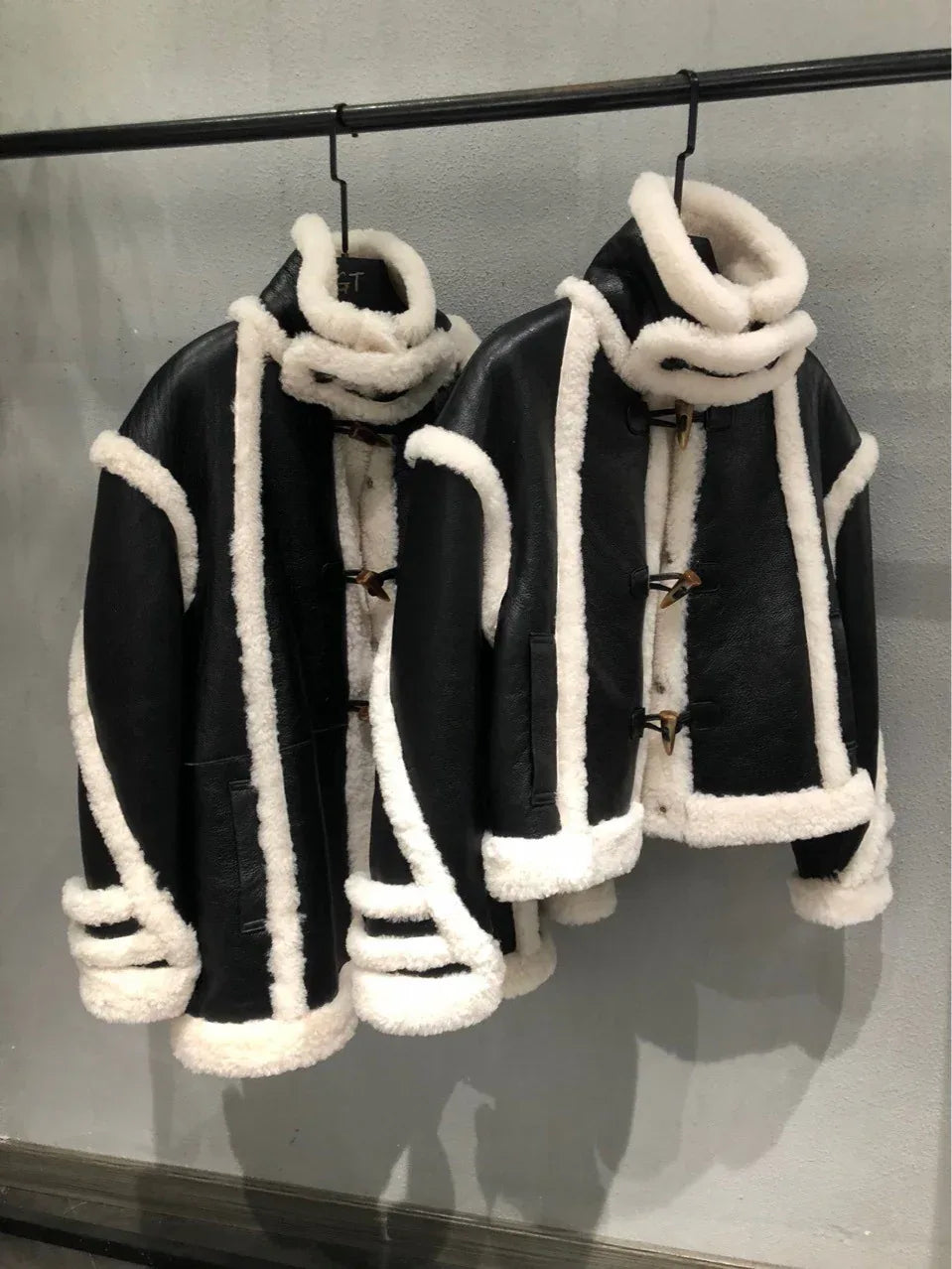 Shearling Leather Bomber Jacket With Fur Collar