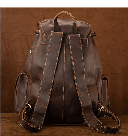 brown real leather backpack men