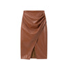 High Waisted PU Leather Wrap Skirt with Slit