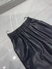 Women Wide Leg Leather Pants High Waisted Nine Point Trousers