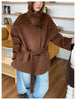 Women Wool Horn-Button Belted Funnel Coat