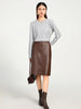 High waisted brown lambskin midi skirt