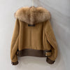 Women Real Fur Bomber Jacket Genuine Sheepskin with Fox Fur Collar