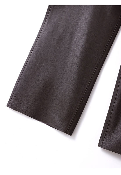 Women’s Brown Stretch Leather Pants High Waisted