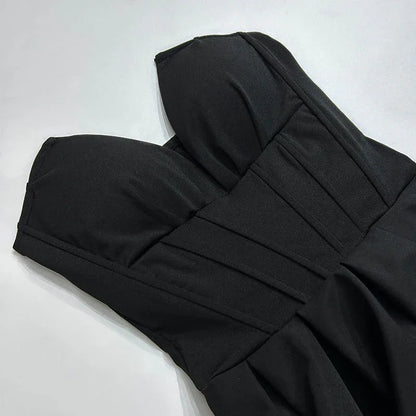 strapless v-neck corset a-line long dress