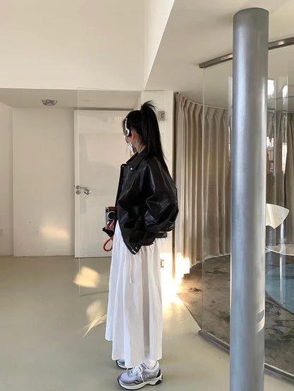 Women Oil-Waxed Oversized Genuine Sheepskin Leather Jacket