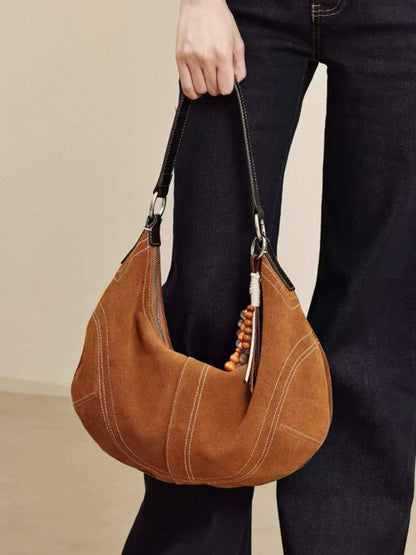 Suede Leather Underarm Crescent Shoulder Bag