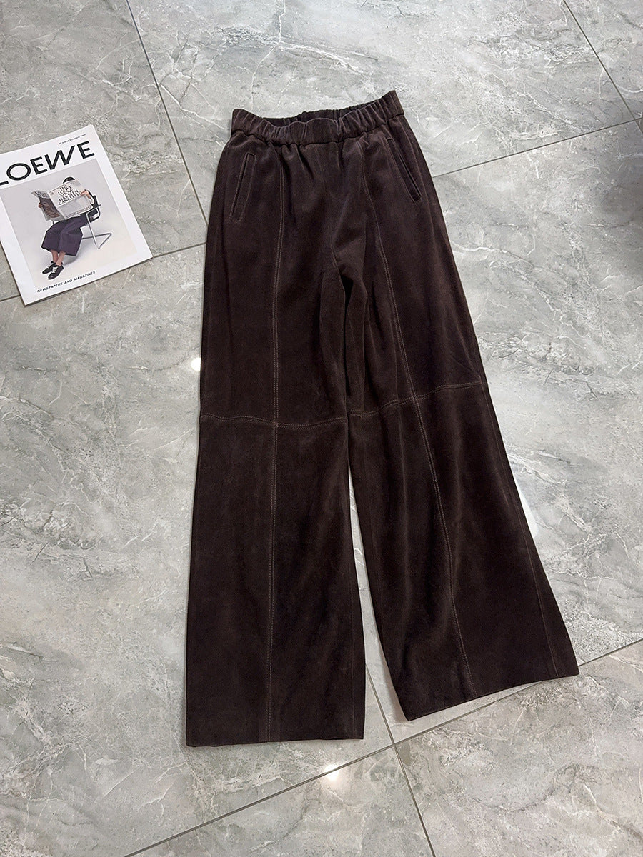 Women’s Suede Pants Wide-Leg Trousers