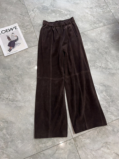 Women’s Suede Pants Wide-Leg Trousers