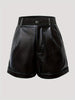 Black Faux Leather High Waisted Shorts for Women with Folded Hem