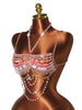 Pink Crystal Body Chain Bralette with Beaded Tassel Drapes