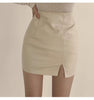 Faux Leather Skirt Zipper Back Split Hem