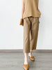 Women Italian Leather Carrot Pants Cropped Straight Leg Elastic Waist