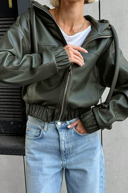 Women’s Faux Leather Jacket PU Leather Coat Zip-Up