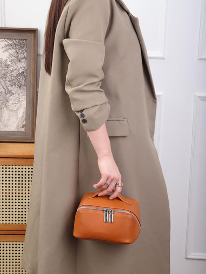 Women’s Genuine Leather Cosmetic Bag with Interior Travel Organizer