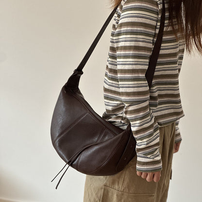 Brown Full Grain Leather Messenger Crossbody Bag for Women