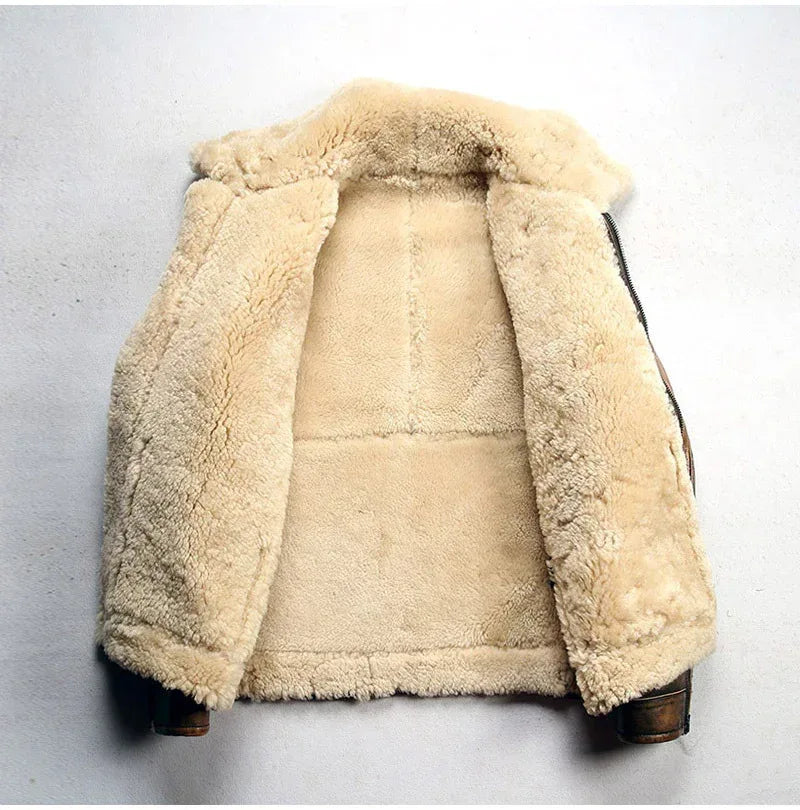 Men Real Shearling Leather Aviator Jacket
