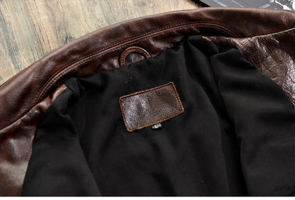 Men’s Retro Waxed Cowhide Leather Jacket