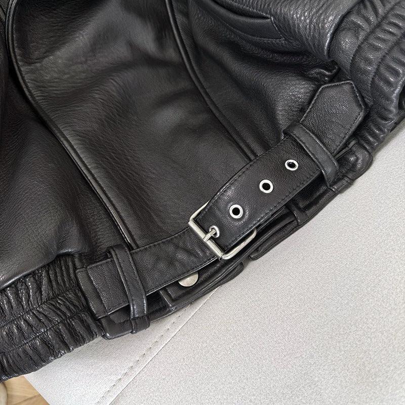 Women Loose Fit Leather Jacket Oversized Bomber Moto