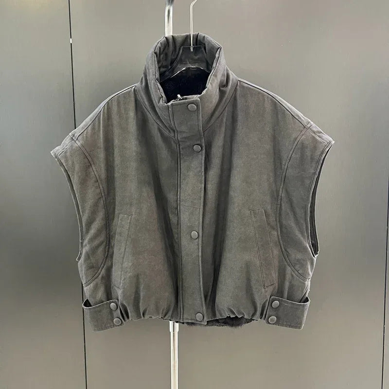 Reversible Mink Fur Down Vest Short Turtleneck