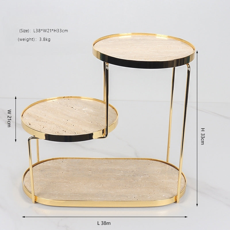Natural Marble Three-Layer Gold Frame Cosmetic Storage Rack