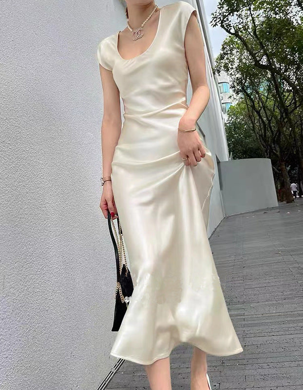 Bias Cut Satin Silk Long Dress Women Summer Maxi Triacetate