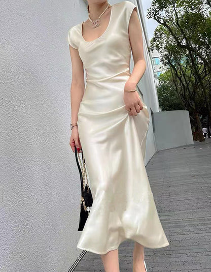 Bias Cut Satin Silk Long Dress Women Summer Maxi Triacetate