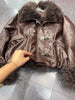 Genuine sheepskin leather jacket with fur collar