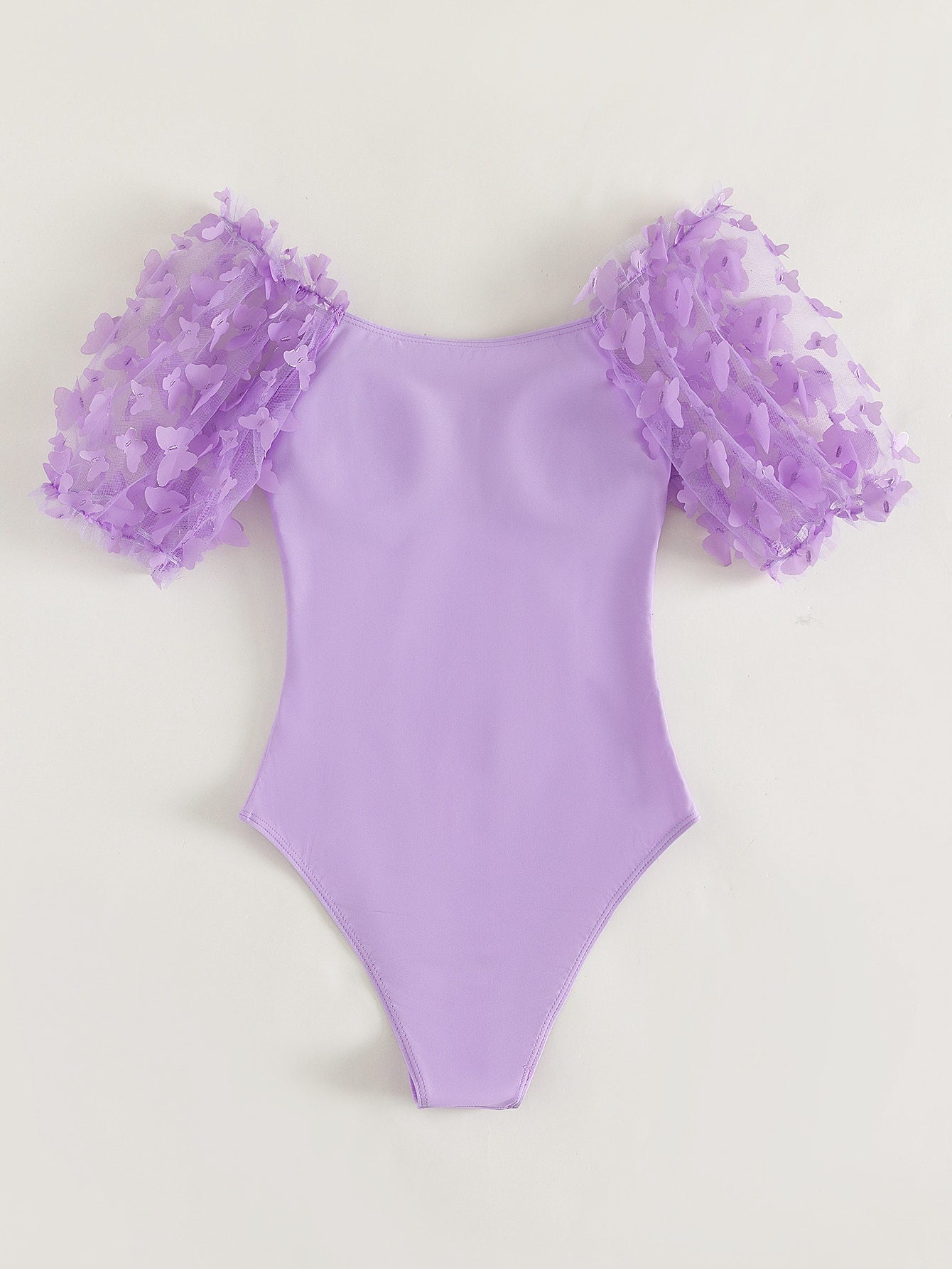 Lilac Floral Puff Sleeve One Piece Swimsuit for Women