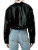 Women Retro Faux Leather Biker Jacket Cropped Moto Jacket with Belt
