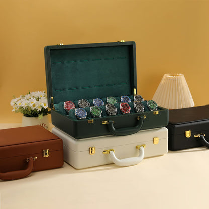 leather watch box brown storage with gold clasp