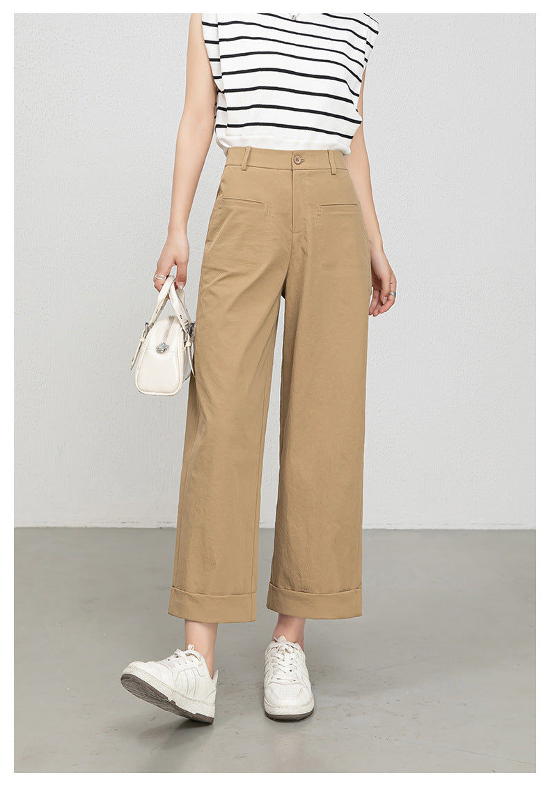 High waisted cropped pants women with rolled cuffs