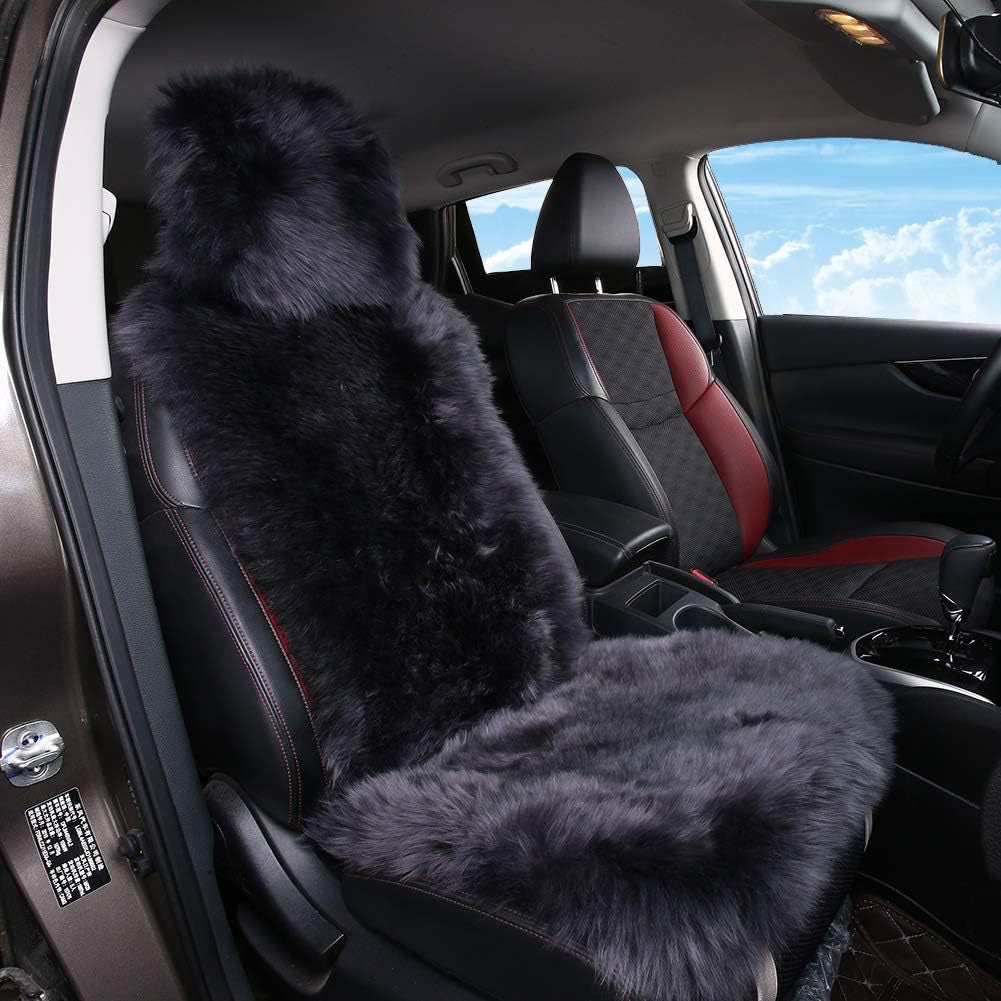 Long Hair Sheepskin Car Seat Cover with Plush Wool Backrest 6