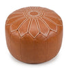 Round Faux Leather Pouf Ottoman Cover with Pumpkin Stitching