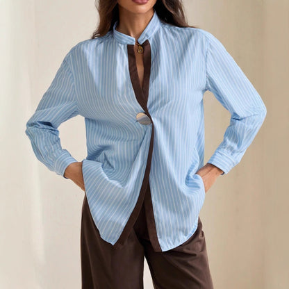 Classic Striped Drop Shoulder Shirts For Ladies