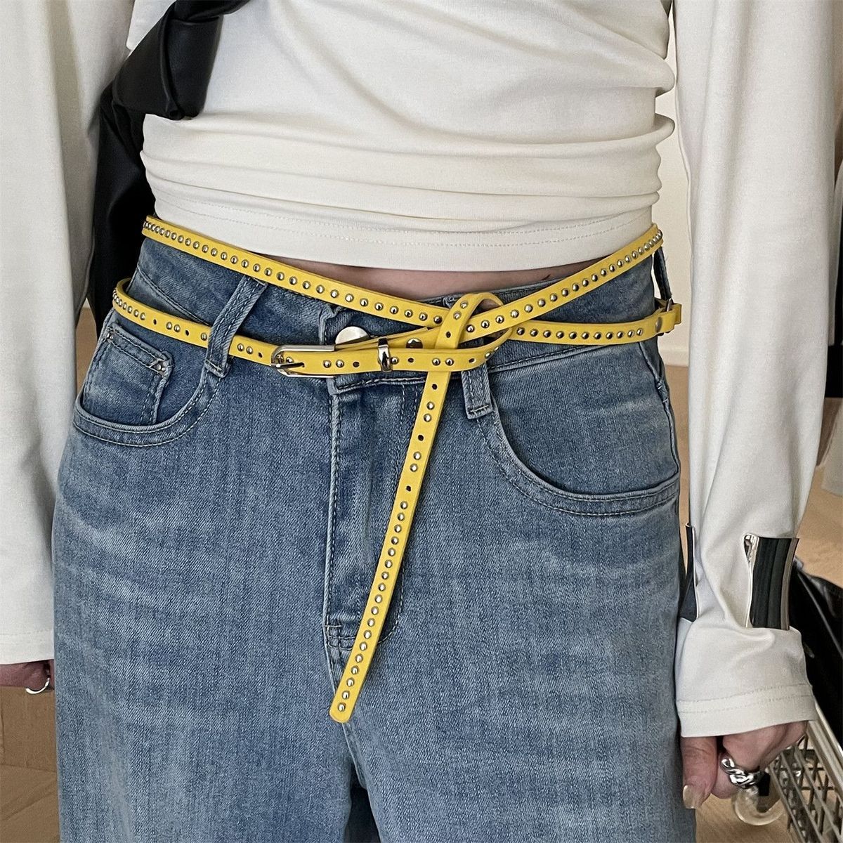 Double Layer Studded Belt for Women with Rivets
