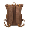 Canvas Backpack with Roll Top, Brown Trim and Organized Storage