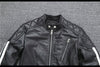 Men’s Genuine Leather Biker Jacket with Racing Stripes