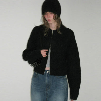 Women low waist zip cardigan knit outerwear 3 S
