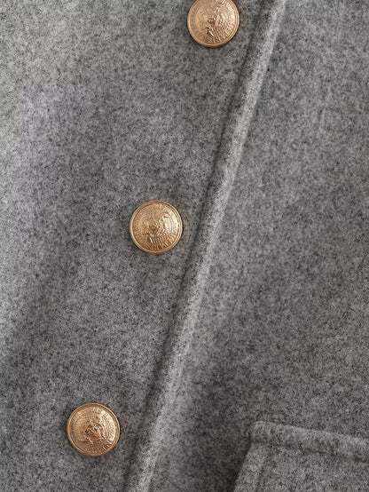 Women’s Wool Blend Cropped Jacket with Gold Metal Buttons