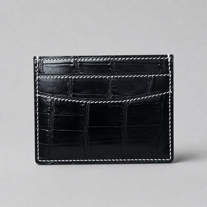 Black Crocodile Leather Card Holder for Men
